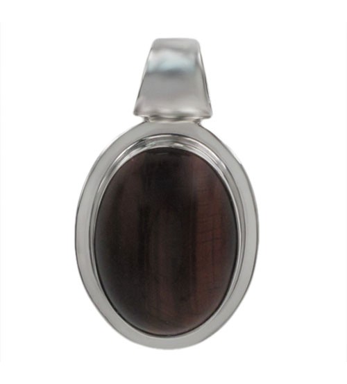 Oval Red Tiger Eye Pendant, Sterling Silver